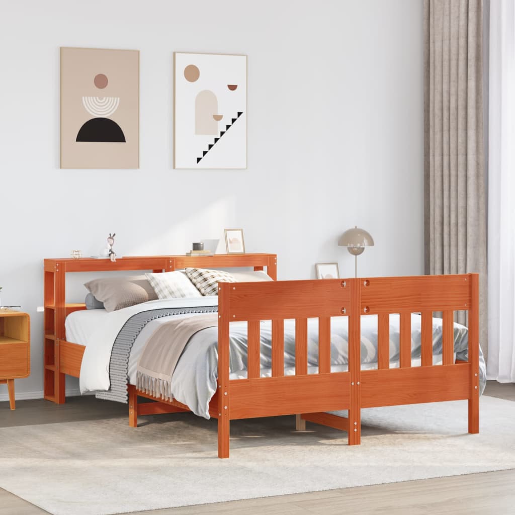 Bed Frame without Mattress Wax Brown 135x190 cm Double Solid Wood Pine