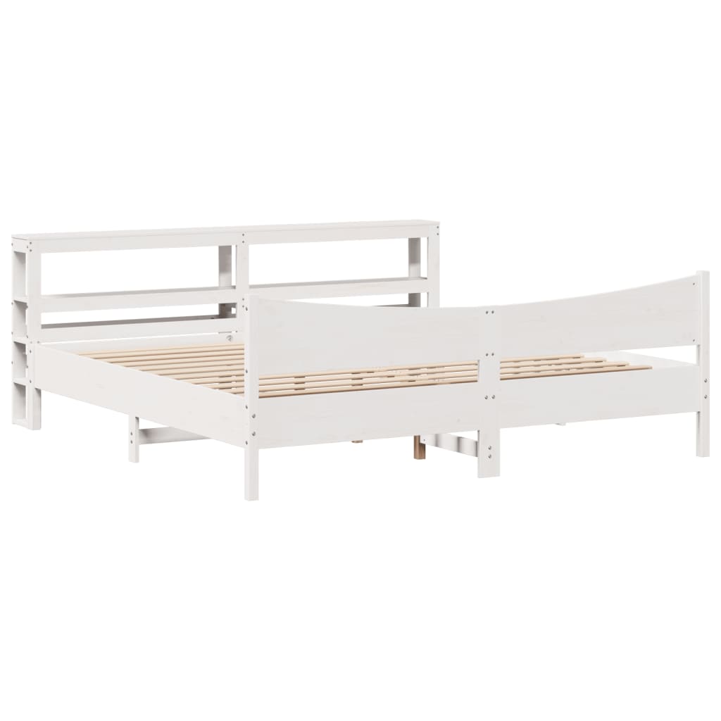 Bed Frame with Headboard White 200x200 cm Solid Wood Pine