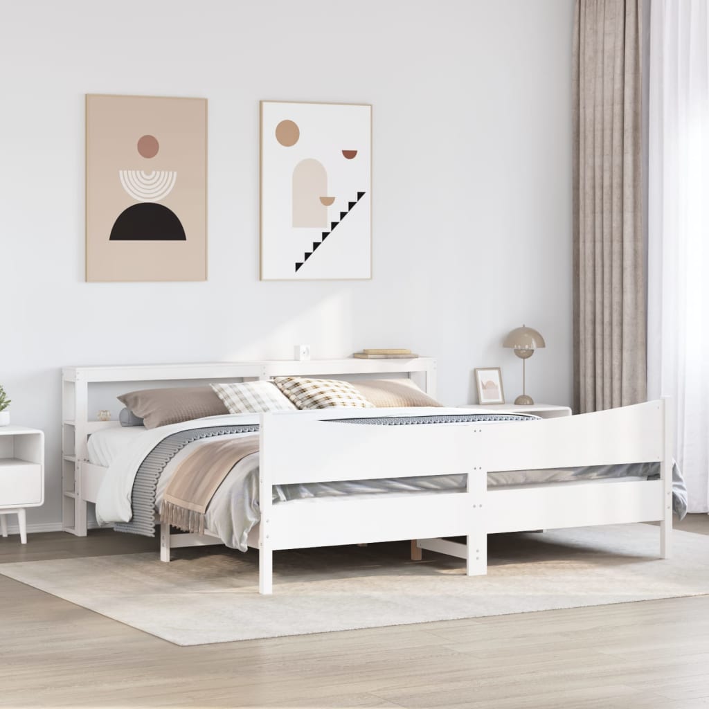 Bed Frame with Headboard White 200x200 cm Solid Wood Pine