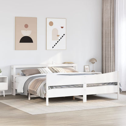 Bed Frame with Headboard White 200x200 cm Solid Wood Pine