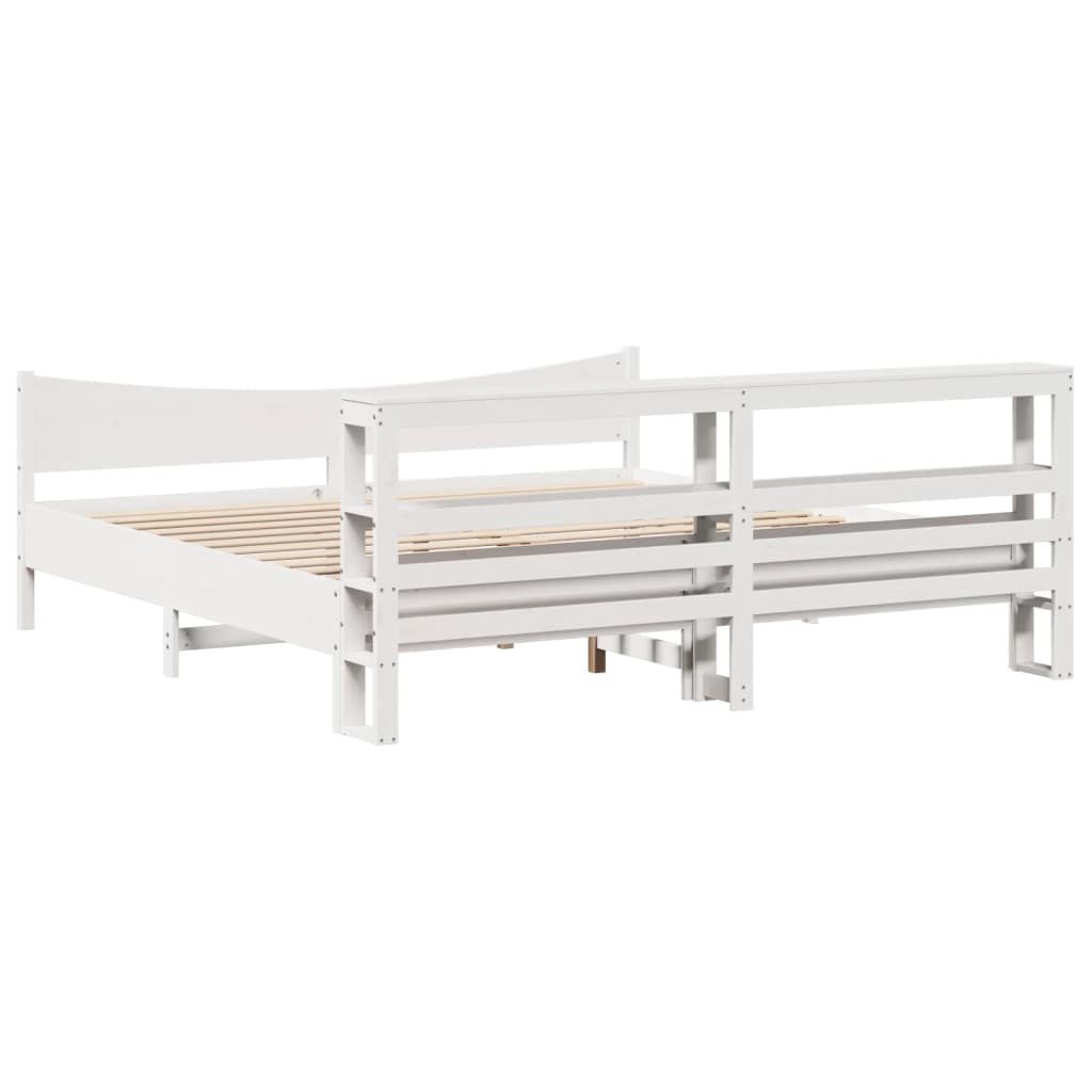 Bed Frame with Headboard White 200x200 cm Solid Wood Pine