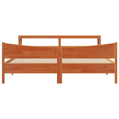 Bed Frame with Headboard Wax Brown 200x200 cm Solid Wood Pine