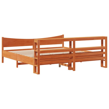 Bed Frame with Headboard Wax Brown 200x200 cm Solid Wood Pine