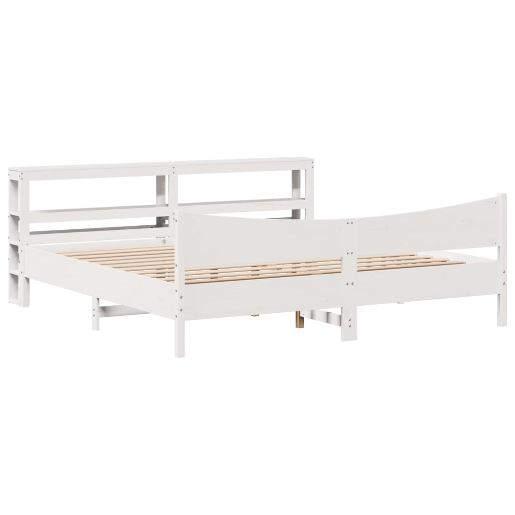 Bed Frame with Headboard White 180x200 cm Super King Solid Wood Pine