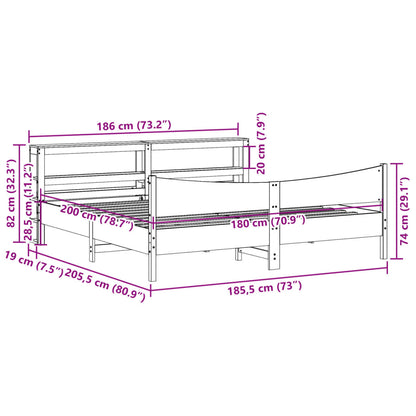 Bed Frame with Headboard White 180x200 cm Super King Solid Wood Pine