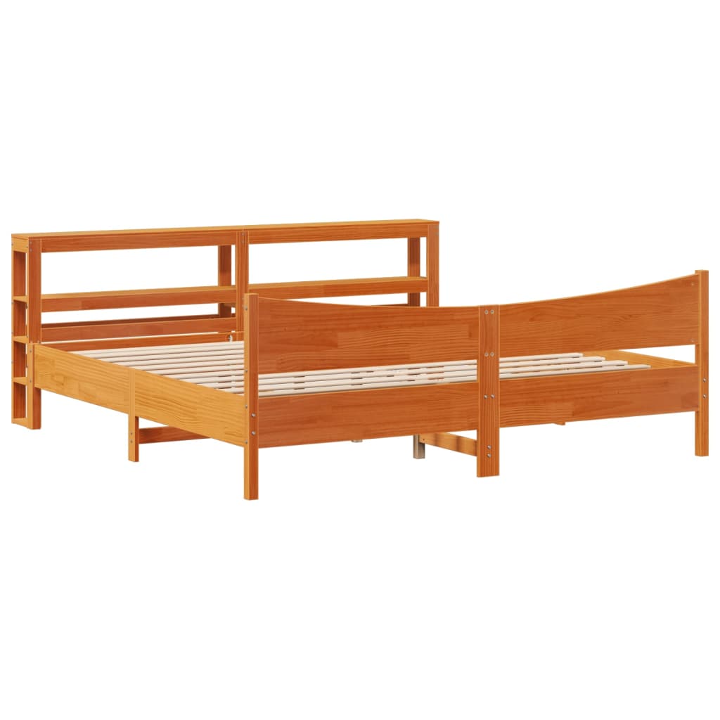 Bed Frame with Headboard Wax Brown 180x200 cm Super King Solid Wood Pine