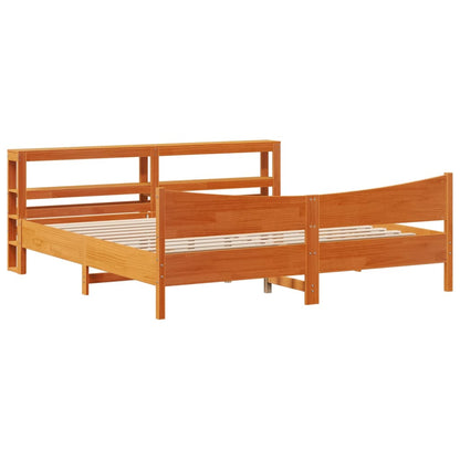 Bed Frame with Headboard Wax Brown 180x200 cm Super King Solid Wood Pine