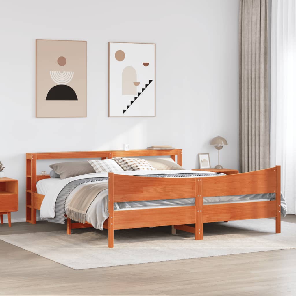 Bed Frame with Headboard Wax Brown 180x200 cm Super King Solid Wood Pine