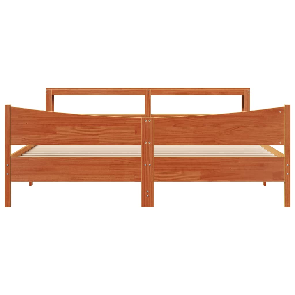 Bed Frame with Headboard Wax Brown 180x200 cm Super King Solid Wood Pine
