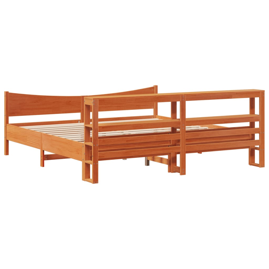 Bed Frame with Headboard Wax Brown 180x200 cm Super King Solid Wood Pine