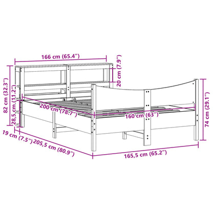 Bed Frame with Headboard Wax Brown 160x200 cm Solid Wood Pine