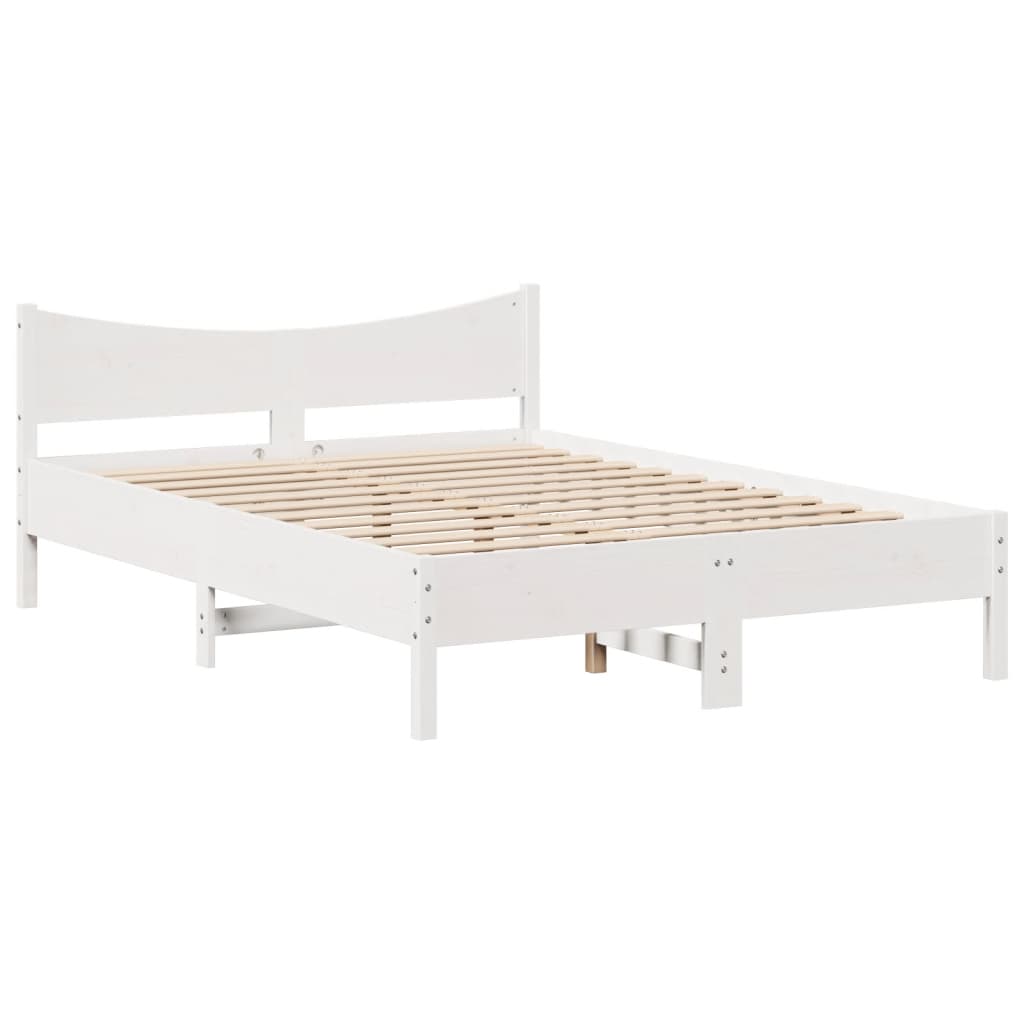 Bed Frame with Headboard White 150x200 cm King Size Solid Wood Pine