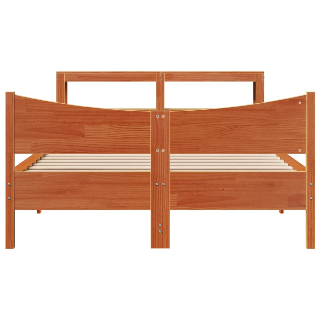 Bed Frame with Headboard Wax Brown 150x200 cm King Size Solid Wood Pine