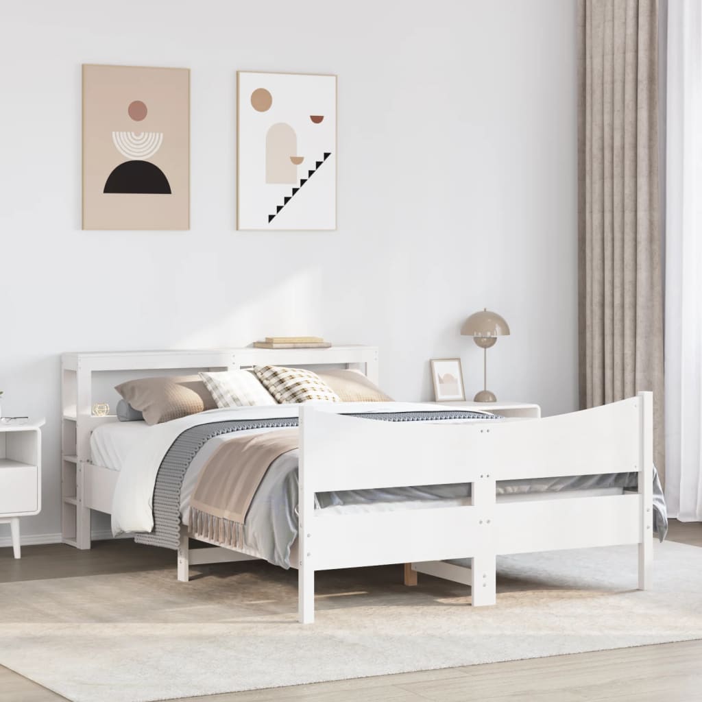 Bed Frame with Headboard White 140x190 cm Solid Wood Pine
