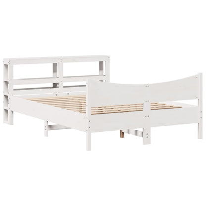 Bed Frame with Headboard White 135x190 cm Double Solid Wood Pine