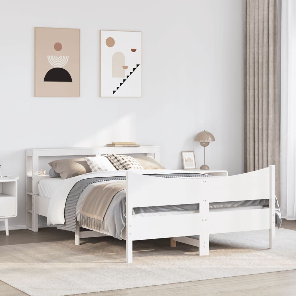 Bed Frame with Headboard White 135x190 cm Double Solid Wood Pine