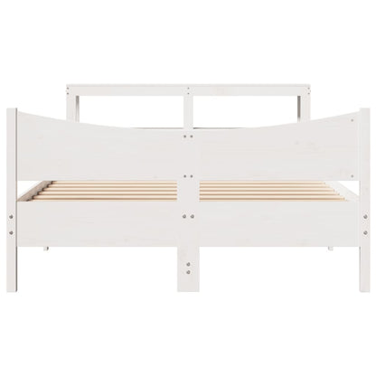 Bed Frame with Headboard White 135x190 cm Double Solid Wood Pine
