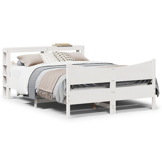 Bed Frame with Headboard White 135x190 cm Double Solid Wood Pine