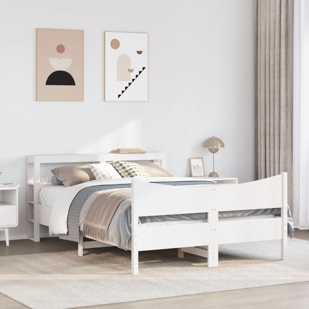 Bed Frame with Headboard White 120x190 cm Small Double Solid Wood Pine