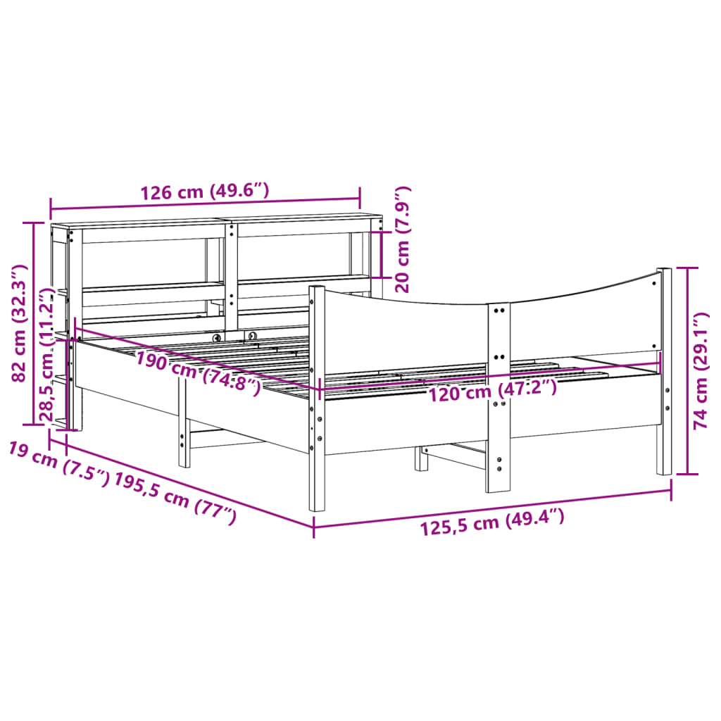 Bed Frame with Headboard Wax Brown 120x190 cm Small Double Solid Wood Pine
