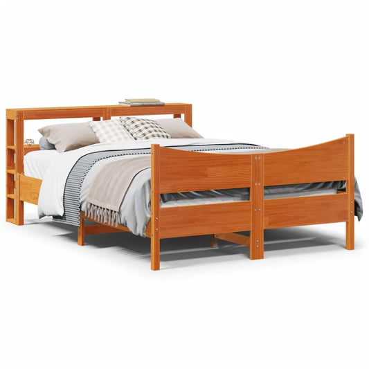Bed Frame with Headboard Wax Brown 120x190 cm Small Double Solid Wood Pine