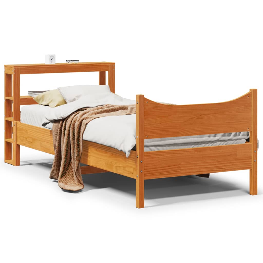Bed Frame with Headboard Wax Brown 75x190 cm Small Single Solid Wood Pine
