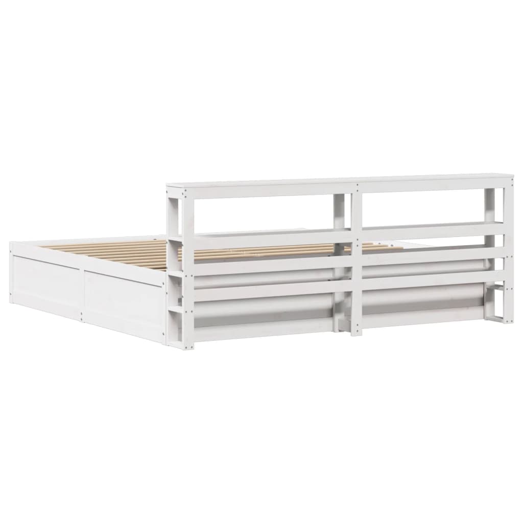 Bed Frame with Headboard White 200x200 cm Solid Wood Pine