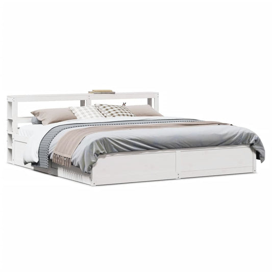 Bed Frame with Headboard White 200x200 cm Solid Wood Pine