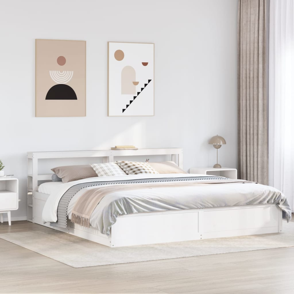 Bed Frame with Headboard White 180x200 cm Super King Solid Wood Pine