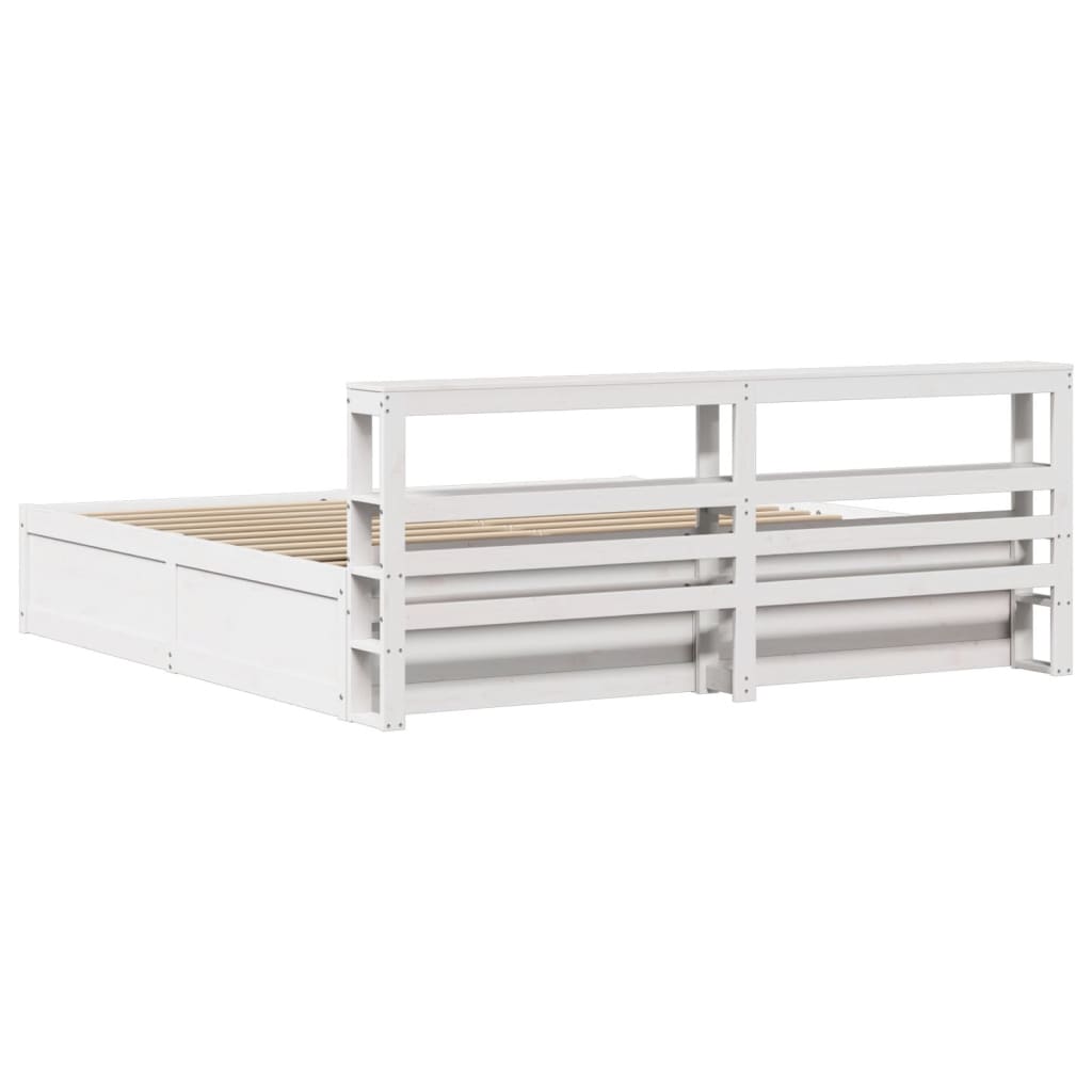 Bed Frame with Headboard White 180x200 cm Super King Solid Wood Pine