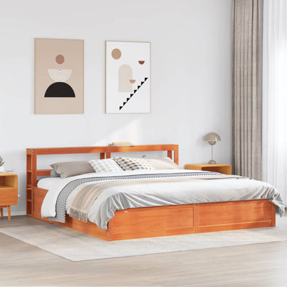 Bed Frame with Headboard Wax Brown 180x200 cm Super King Solid Wood Pine