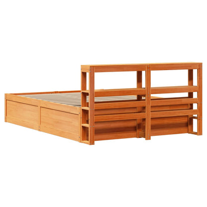 Bed Frame with Headboard Wax Brown 160x200 cm Solid Wood Pine