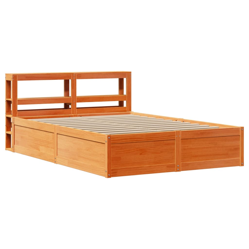 Bed Frame with Headboard Wax Brown 140x200 cm Solid Wood Pine