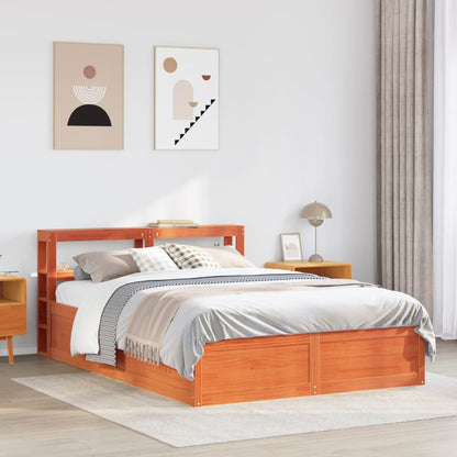 Bed Frame with Headboard Wax Brown 140x200 cm Solid Wood Pine