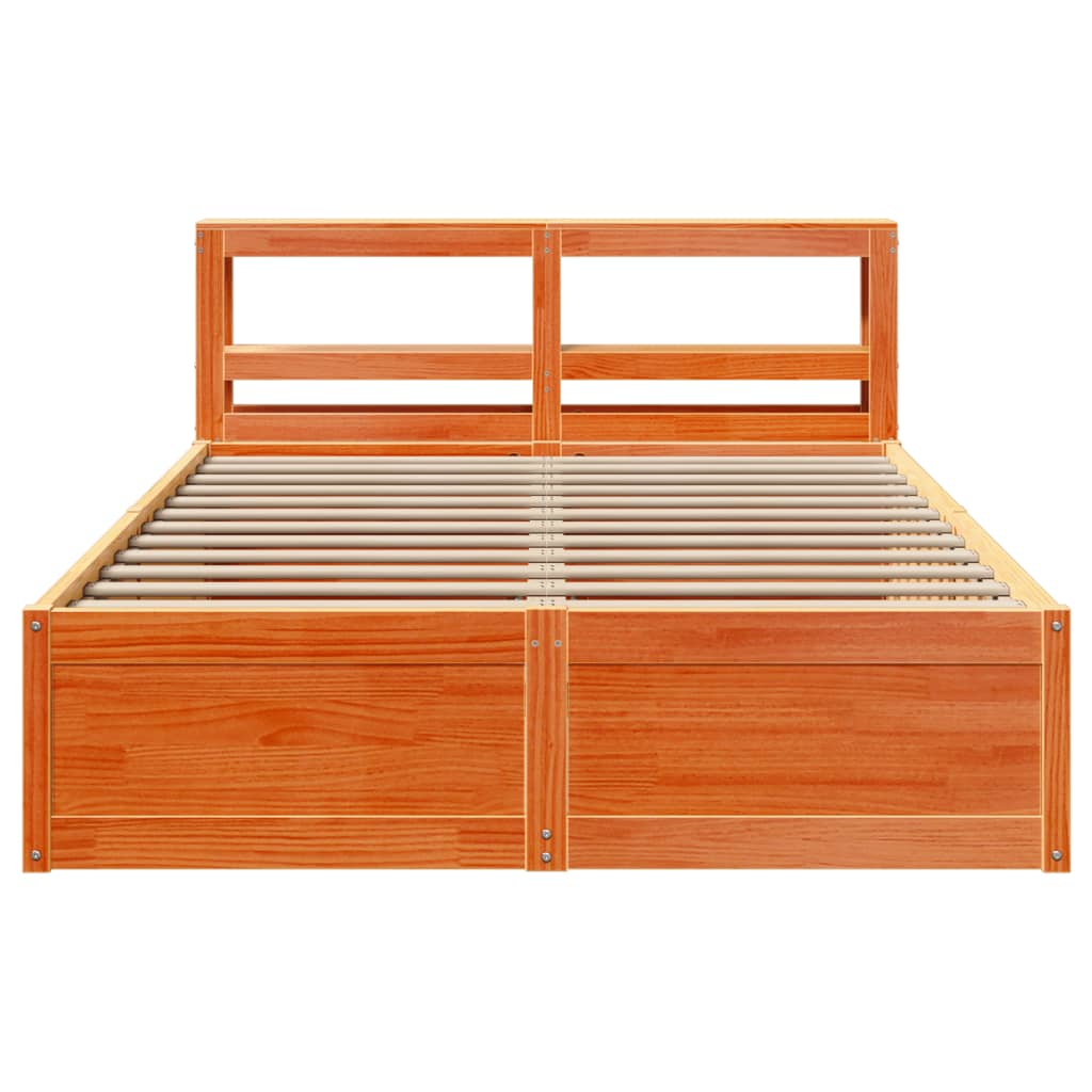 Bed Frame with Headboard Wax Brown 140x200 cm Solid Wood Pine