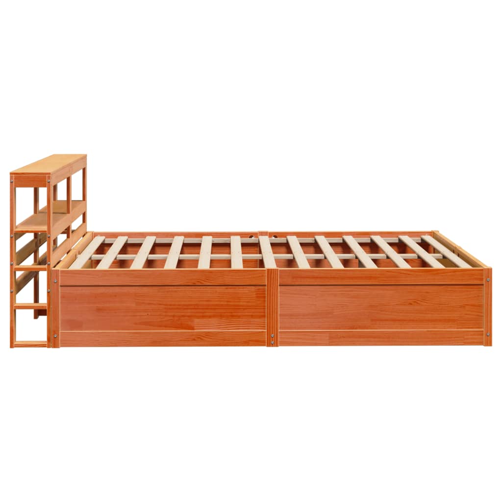 Bed Frame with Headboard Wax Brown 140x200 cm Solid Wood Pine