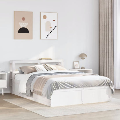 Bed Frame with Headboard White 135x190 cm Double Solid Wood Pine