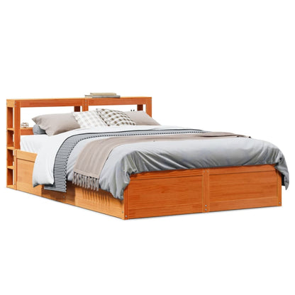 Bed Frame with Headboard Wax Brown 135x190 cm Double Solid Wood Pine