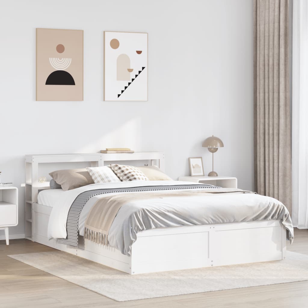 Bed Frame with Headboard White 120x190 cm Small Double Solid Wood Pine