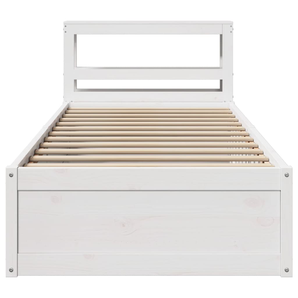 Bed Frame with Headboard White 75x190 cm Small Single Solid Wood Pine