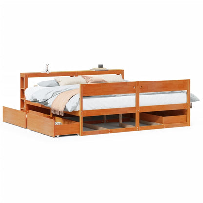 Bed Frame without Mattress Wax Brown 180x200 cm Super King Size Solid Wood Pine