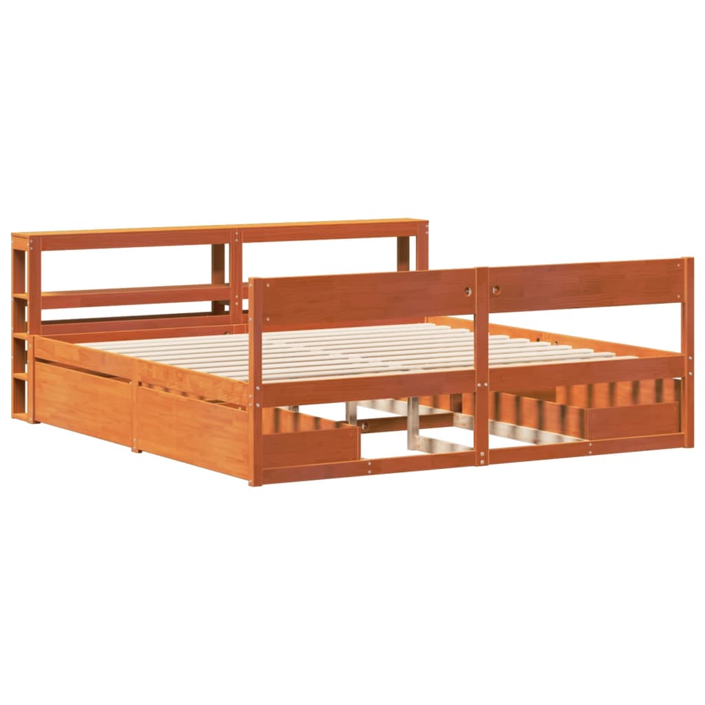 Bed Frame without Mattress Wax Brown 180x200 cm Super King Size Solid Wood Pine