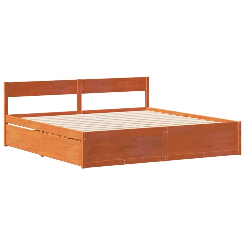 Bed Frame without Mattress Wax Brown 180x200 cm Super King Size Solid Wood Pine