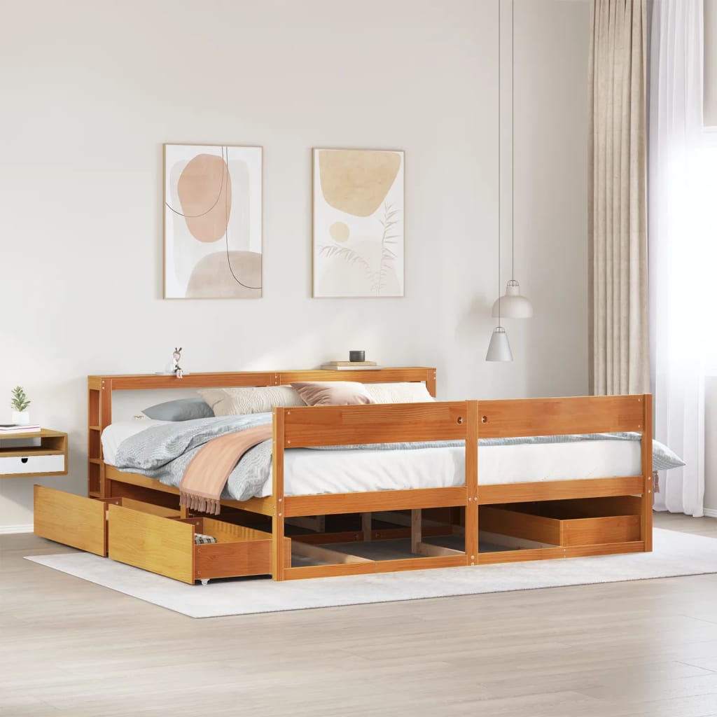 Bed Frame without Mattress Wax Brown 180x200 cm Super King Size Solid Wood Pine