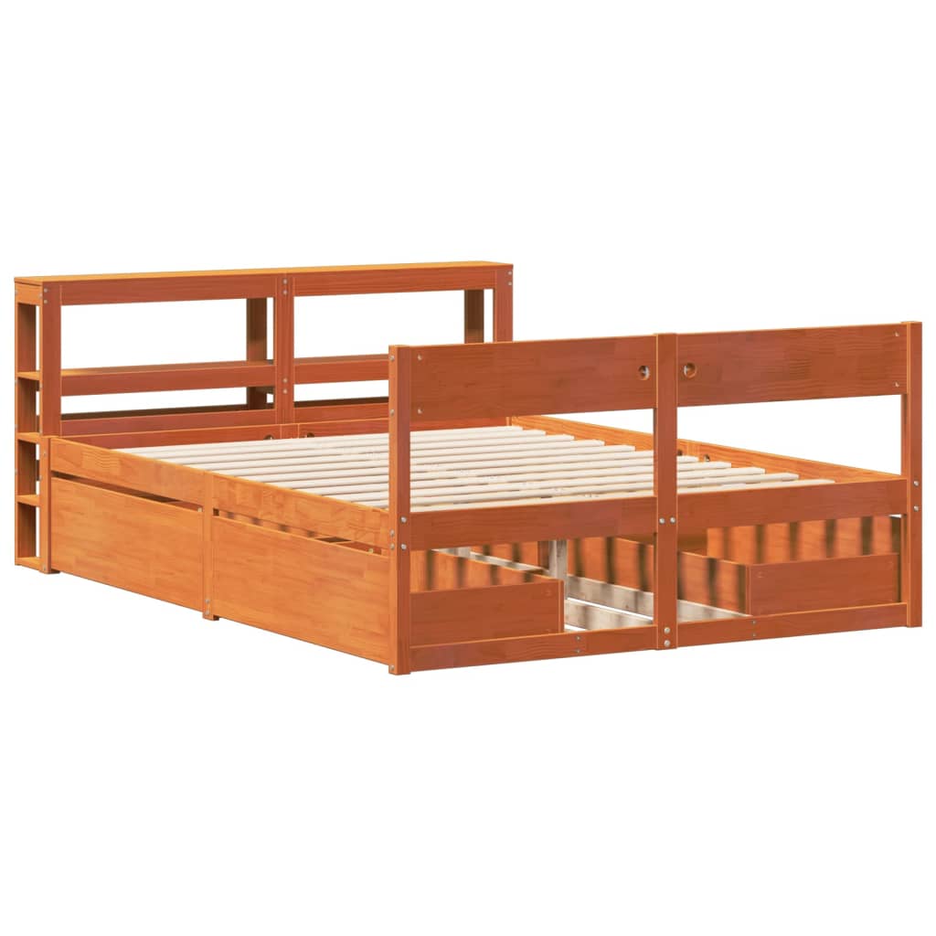 Bed Frame without Mattress Wax Brown 150x200 cm King Size Solid Wood Pine