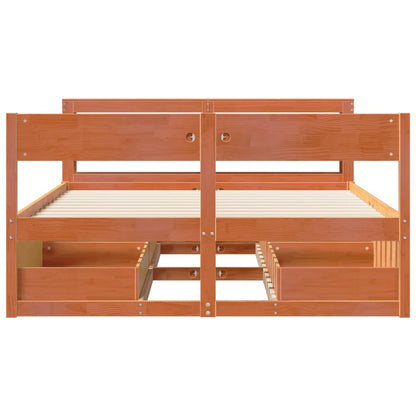 Bed Frame without Mattress Wax Brown 150x200 cm King Size Solid Wood Pine