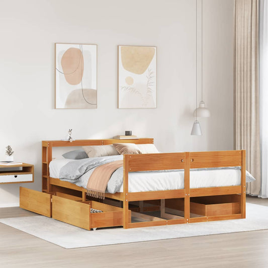 Bed Frame without Mattress Wax Brown 150x200 cm King Size Solid Wood Pine