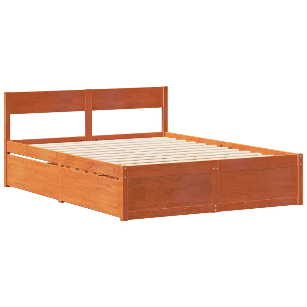 Bed Frame without Mattress Wax Brown 140x200 cm Solid Wood Pine