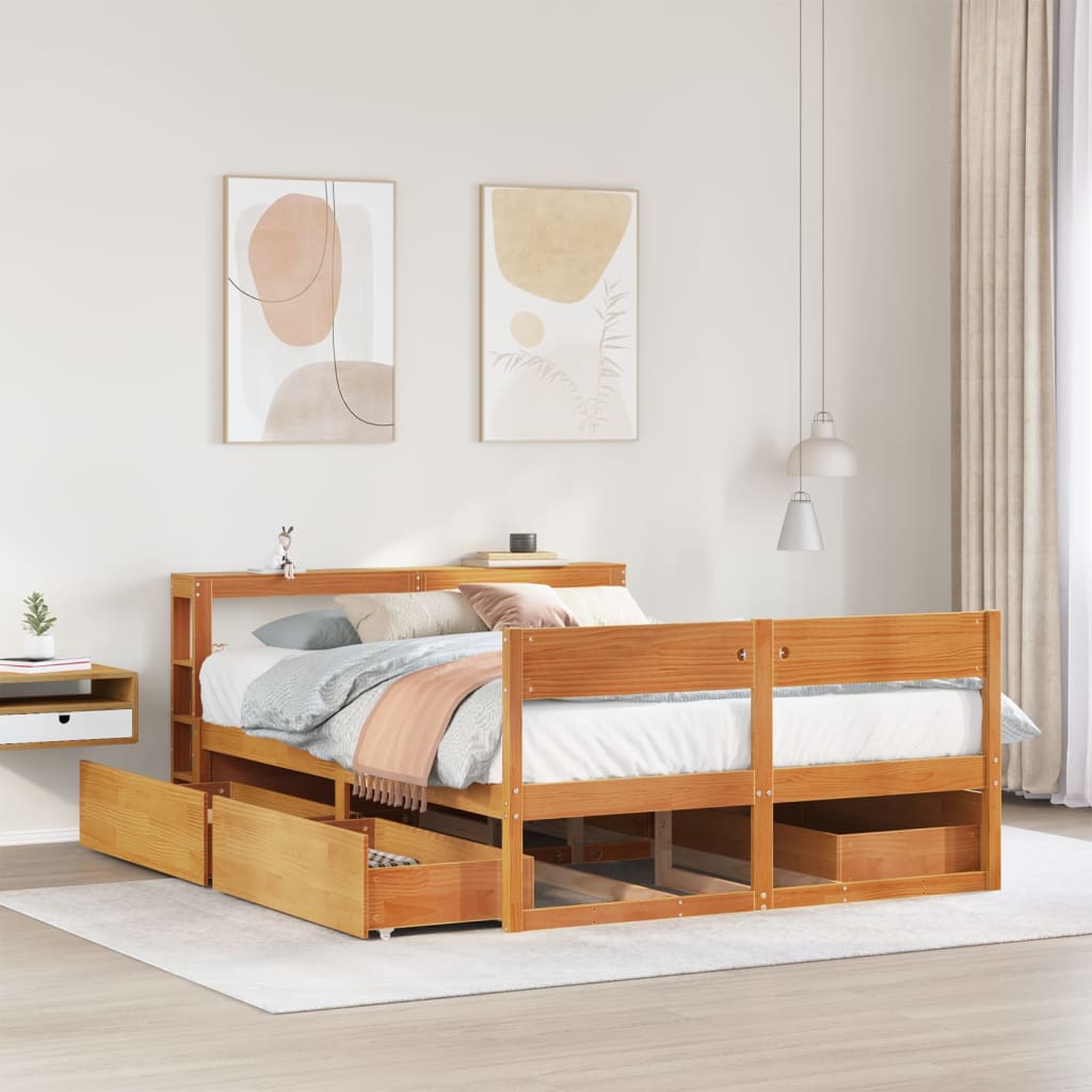 Bed Frame without Mattress Wax Brown 120x200 cm Solid Wood Pine