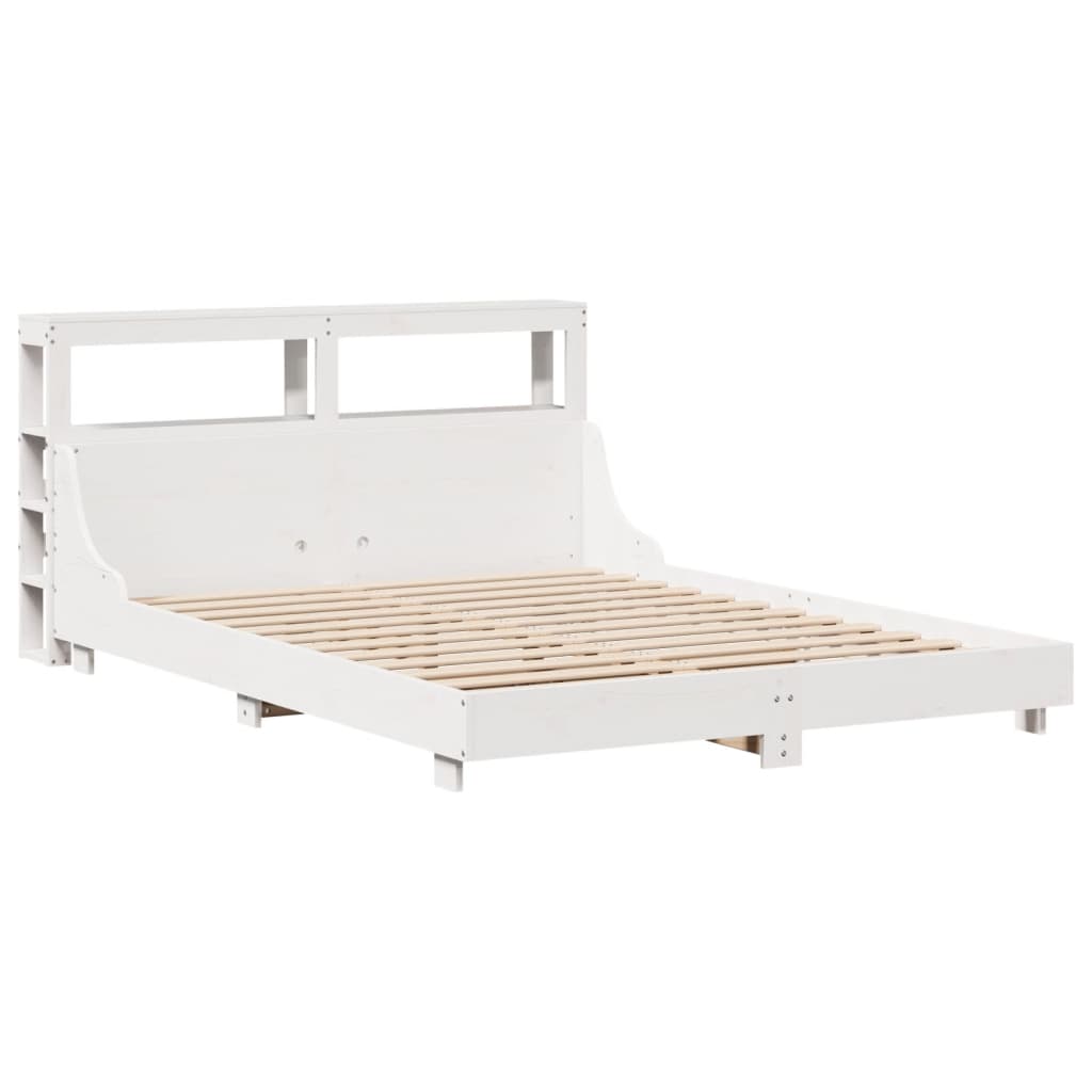 Bed Frame without Mattress White 150x200 cm King Size Solid Wood Pine